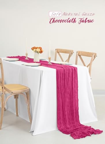 10 Pack Hot Pink Cheesecloth Table Runner Long,21.5 x 120 Inch