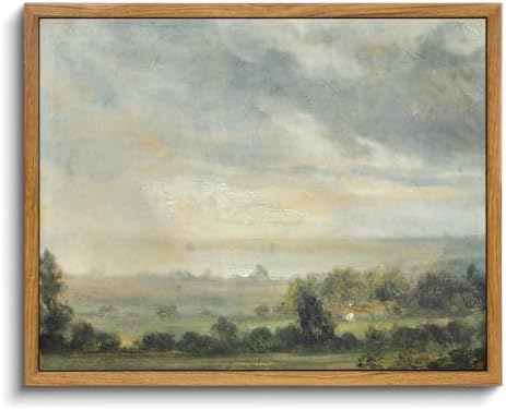 OIQArtOIQ Vintage Framed Wall Art Pastoral Landscape Canvas Art Prints Rustic Farmhouse Pictures Wall Decor Modern Cottagecore Paintings Artwork For Bedroom Kitchen Bathroom Office Living Room