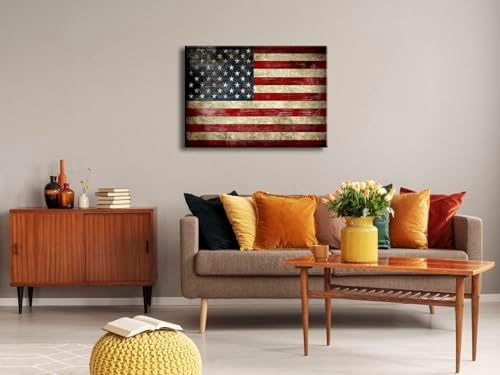 Pyradecor Old Vintage American Flag Canvas Prints Wall Art Pictures Paintings for Living Room Office Home Decorations Modern Abstract Landscape Artwork 28"x20"