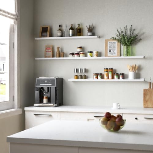 Boswillon Floating Shelves Set of 2, Long Wall Shelf with Lip, 48in, White