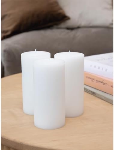 CANDWAX Large Pillar Candles 3x6 Inch – Set of 3 Unscented Dripless White Candles, Rustic Decorative Style for Weddings, Valentines, Home Decor