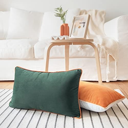 MONDAY MOOSE Decorative Throw Pillow Covers Cushion Cases, Set of 2 Soft Velvet Modern Double-Sided Designs, Mix and Match for Home Decor, Pillow Inserts Not Included (12x20 inch, Orange/Green)
