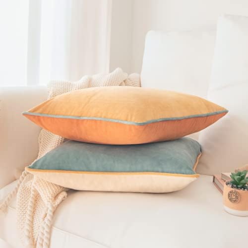 MONDAY MOOSE Decorative Throw Pillow Covers Cushion Cases, Set of 2 Soft Velvet Modern Double-Sided Designs, Mix and Match for Home Decor, Pillow Inserts Not Included (24x24 inch, Orange/Teal)