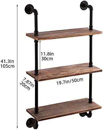 ROGMARS 3-Tier Real Pine Wood Floating Shelf, 20x7.87x41.3in, Industrial Retro Style, Bathroom Wall Shelves, Kitchen Shelves