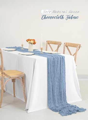 10 Pack Dusty Blue Cheesecloth Table Runner Long,21.5 x 120 Inch