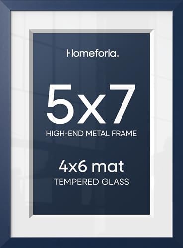 Homeforia 5x7 Blue Picture Frame, High-End Metal, 4x6 Mat, Glass