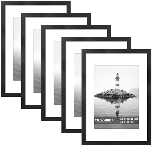 VIOLABBEY A3 Frame Set of 5, Fit 8.3x11.7 Photos with Mat, Black