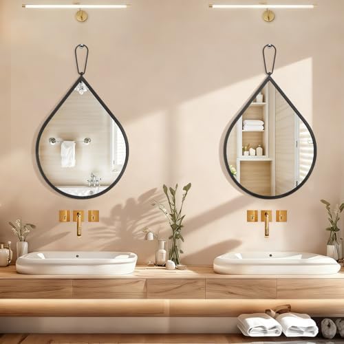 Wall Mirror with Thicken Metal Framed Black Teardrop Hanging Mirror Modern Decorative Mirrors for Bathroom Living Room Entryway Hallway Small
