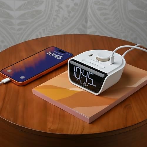 Brandstand CubieWink - Compact Charging Alarm Clock with 1 USB-C and 1 USB-A Ports (White)