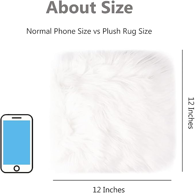 2Pack 12’’ Small Faux Fur Cushion Fluffy Plush Area Rug Photo Props | Small Product Photo Background for Tabletop Photography, Luxury Jewelry, Nail Art, Home Decor (Square, White + Pink)