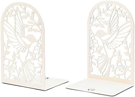 CNK Premium BookEnds - Metal Book Stoppers for Home Office, Book Shelf Holder, Decorative (Hummingbird White)