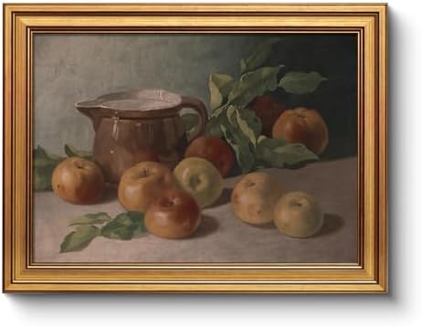 WHASAYART Gold Framed Vintage Wall Art for Living Room, Harvest Apples Still Life Oil Painting Artwork Shelf Decor Abstract Wall Pictures Prints, Farmhouse Fruit Room Decor Bedroom Kitchen Bathroom