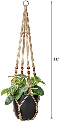 Mkono Macrame Plant Hanger Indoor 35 Inch Hanging Planter Basket Brown 3Pcs