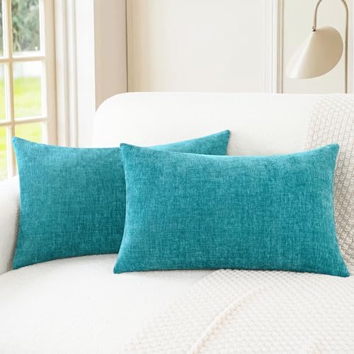CaliTime Decorative Couch Throw Pillow Covers 20 X 12 Inches Lake Blue