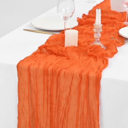 20 Pack Orange Table Runner 10Ft Cheesecloth Table Runner Boho Long Cheese Cloth Table Runners Romantic Sheer Fabric Gauze Table Runners for Wedding Party Bridal Shower