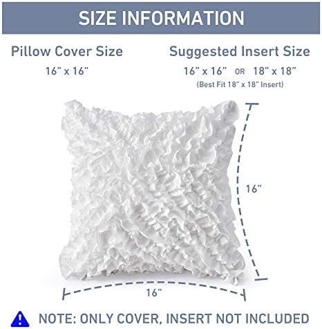 Leeden Throw Pillow Covers (Set of 2), 3D Design Handmade Cute Ruffles Pillowcase, Christmas Decorative Cushion Cover for Sofa Couch Bedroom Living Room, 16 x 16 inch, White