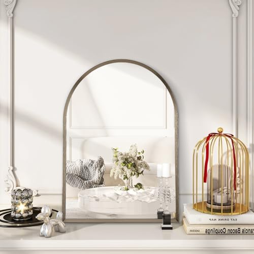 Arched Mirrors for Wall, Brushed Metal Frame Mirror, Arch Bathroom Vanity Mirror for Living Room Bedroom Mantel Entryway Hallways Home Decor Aluminum Alloy Frame 20"x16"
