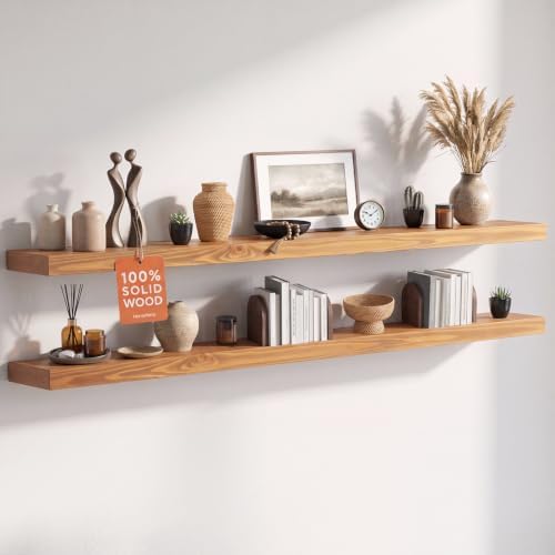 Homeforia 60 Inch Floating Shelves, High-End Solid Pine Wood, Set of 2