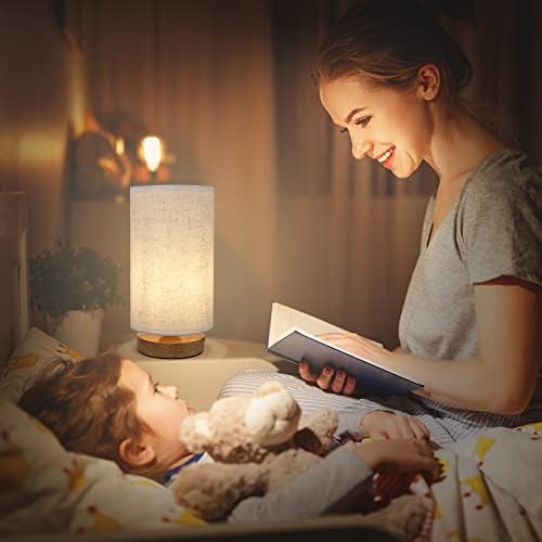 Minimalist Bedside Table Lamps for Bedrooms Set of 2, 3 Color Temperature Bedside Lamps with Round Fabric Linen Shade,Small Desk Lamp Night Nightstand Lamp Set for Living Room, Reading ,Office