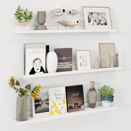 Axeman 40 Inch Floating Shelves, White Picture Ledge Shelf Set of 3