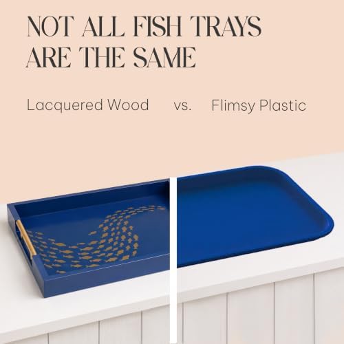 Serving Tray with Gold Fish Design, Navy by Death Decor