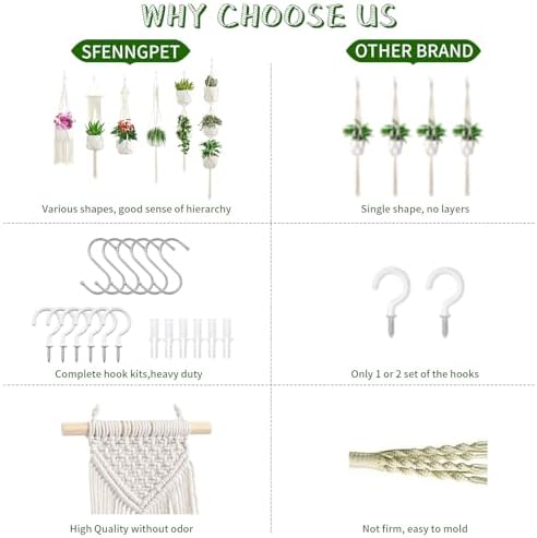 SFENNGPET Macrame Plant Hangers, 6Pack Hanging Planters for Indoor Plants