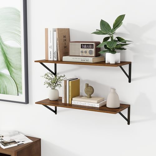 Heimlove 28W x 12D Deep Floating Shelves Set of 2 Walnut