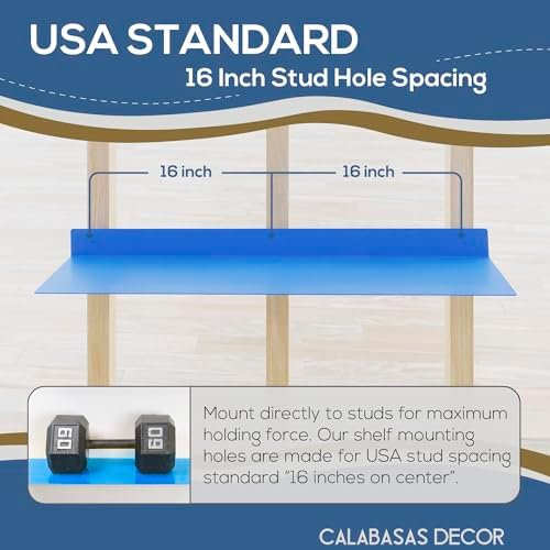 36x8 in Metal Floating Shelf Blue Wall Mounted - Made in The USA - Bedroom, Living Room, Bathroom, Kitchen