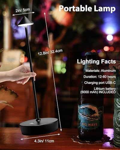 Cordless Table Lights Rechargeable 6000mAh Battery Outdoor LED Desk Lamp