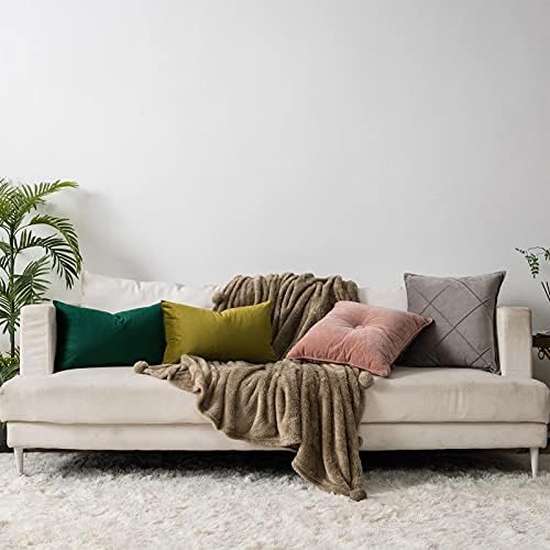 Olive Decorative Lumbar Velvet Throw Pillow Covers 16x24 inch Set of 2 with Zipper Luxury Soft Solid Rectangle Cushion Covers Case for Sofa Couch Bed Living Room
