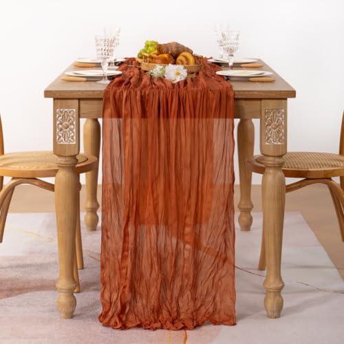 3 Pack Cheesecloth Terracotta Table Runner 10ft Rustic Gauze Decor
