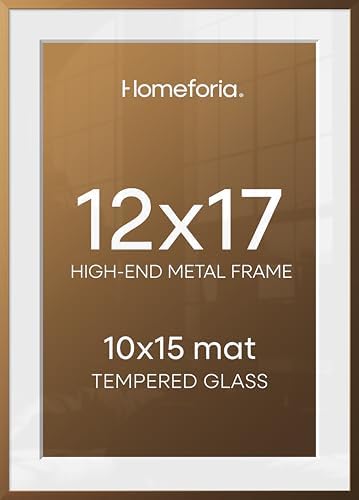 Homeforia 12x17 Bronze Picture Frame, High-End Metal, 10x15 Mat, Glass