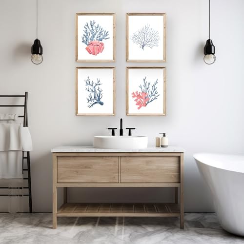 Beach Decor Art Prints (Set of 4) - Unframed - 8x10s | Serene and Inviting Coral-Themed Wall Art Prints | Perfect for Nautical and Ocean-Inspired Home Decor | Bathroom Wall Decor | Apartment Décor's