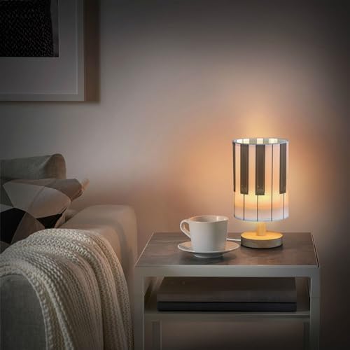 Table Lamp Piano Key Black and White Musical Instrument Nightstand Lamp with Wood Base Fabric Lamp Shade Bedside Desk Lamp for Living Room Bedroom Kids Room Office
