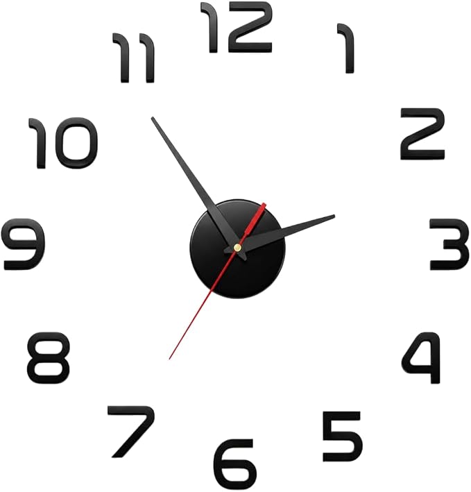 3D DIY Luminous Acrylic Wall Clock Set, Minimalist wall Clocks Simple, Drill-Free Minimalist Glow in Dark Digital Clock for Bedroom Living Room Office (Black, (40cm-15.7in))