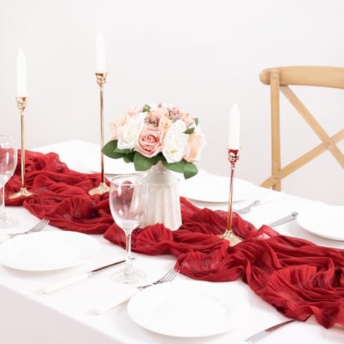 Red Gauze Cheesecloth Table Runner 10ft Boho Annniversary Party Decor