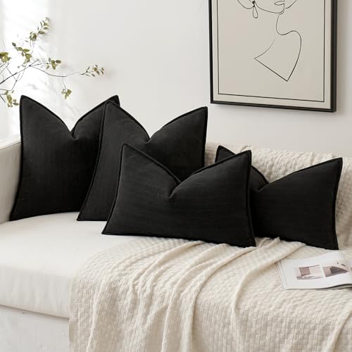 MIULEE Pack of 2 Black Euro Shams Chenille Pillow Covers 22x22 Inch