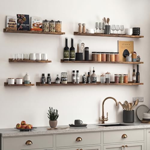 Heimlove Picture Ledge Shelf, Floating Shelves Set of 2, 55.12Inches Picture Shelf for Wall with Ledge, Kids Bookshelf Wall Mounted for Living Room Bedroom Decor Books Photo Frames - Rustic Brown