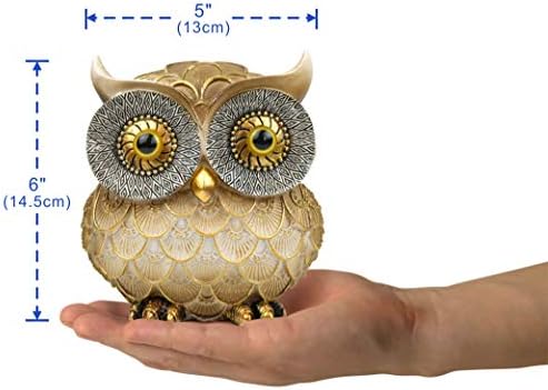 Garwor Retro Owl Statue for Home Decor, 6" Vintage Gold Resin Owl Figurine with Artistic Raised Feathers, Cute Bird Sculpture for Bookshelf Mantle Tabletop Decoration, Gift for Owl Lovers