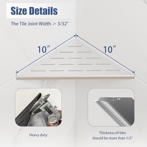 Neodrain 10 Inch Brushed Corner Wall Shelf for Tile Wall Insert, Set of 2