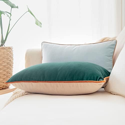 MONDAY MOOSE Decorative Throw Pillow Covers Cushion Cases, Set of 2 Soft Velvet Modern Double-Sided Designs, Mix and Match for Home Decor, Pillow Inserts Not Included (12x20 inch, Orange/Green)