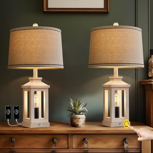 Farmhouse Table Lamps Set of 2 for Living Room 23.75" Bedroom Lamps White