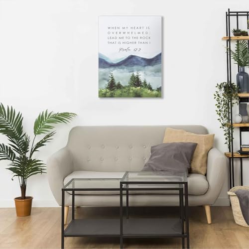 Framed Inspirational Christian Canvas Wall Art 12x16 Inch | Bible Scripture Pictures Wall Decor Psalm 61 : 2 Wall Painting Watercolor Religious Canvas Prints Artwork for Christian Teens