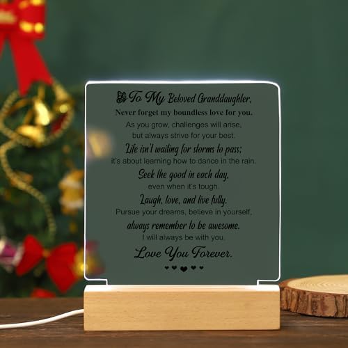 WSYEAR Granddaughter Gifts from Grandma, Birthday Graduation Gifts for Granddaughter Acrylic Wooden Base Lamp,to My Girls Kids Present from Grandma