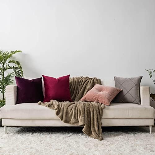 Eggplant Purple Decorative Lumbar Velvet Throw Pillow Covers 16x24 inch Set of 2 with Zipper Luxury Soft Solid Rectangle Cushion Covers Case for Sofa Couch Bed Living Room