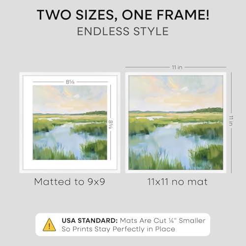 Homeforia 11x11 White Picture Frame, High-End Metal, 9x9 Mat, Glass