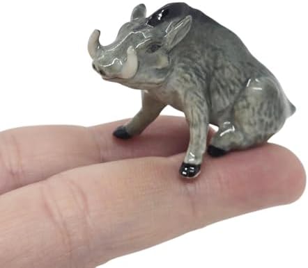 WitnyStore 1½" Gray Sit Wild Boar Ceramic Figurine Terrarium Decoration Collectible Statue for Adult Collectors Handcrafted Porcelain Ornament Sculpture Home Room Tabletop Decor