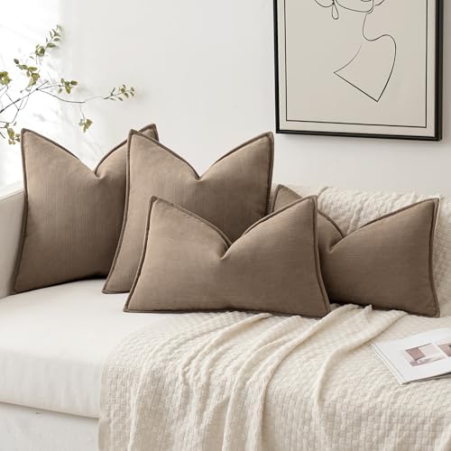 MIULEE Pack of 2 Coco Brown Euro Shams Chenille Pillow Covers 22x22 Inch