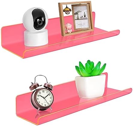 ROYALITA 2-Pack Small Acrylic Shelves Wall Mounted, 12 in Display Shelves