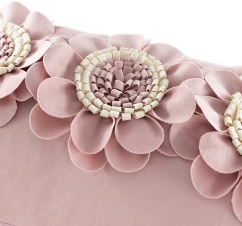 JWH 3D Flower Throw Pillow Cover Dusty Pink White 12x20 Inches